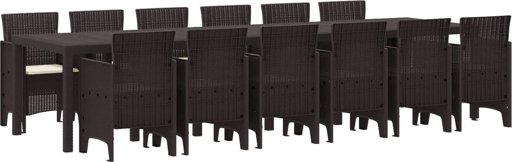 vidaXL Set de masă pentru grădină 13 pcs Maro Ratan Polt