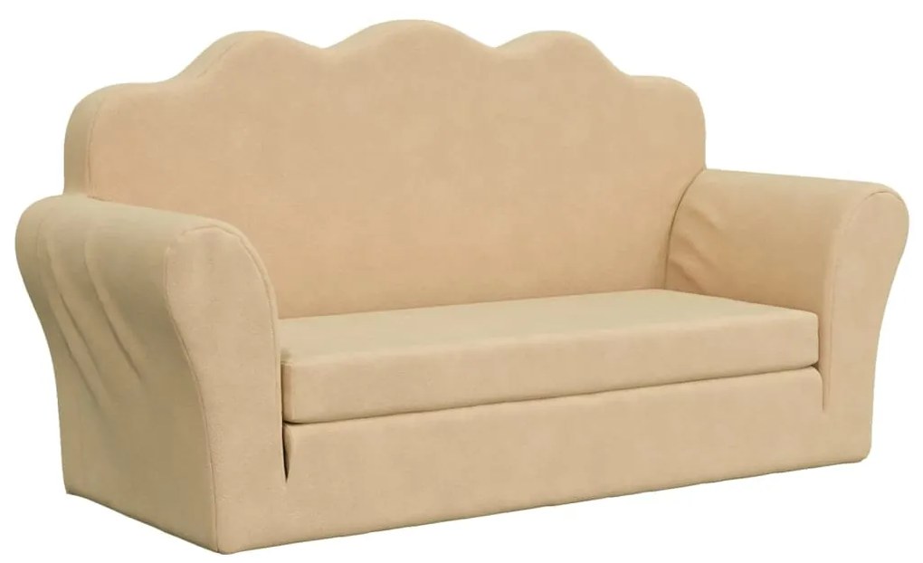 341878 vidaXL Canapea extensibilă de copii cu 2 locuri, crem, pluș moale