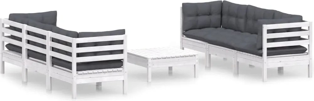 vidaXL Set mobilier grădină cu perne antracit, 7 piese, lemn masiv pin