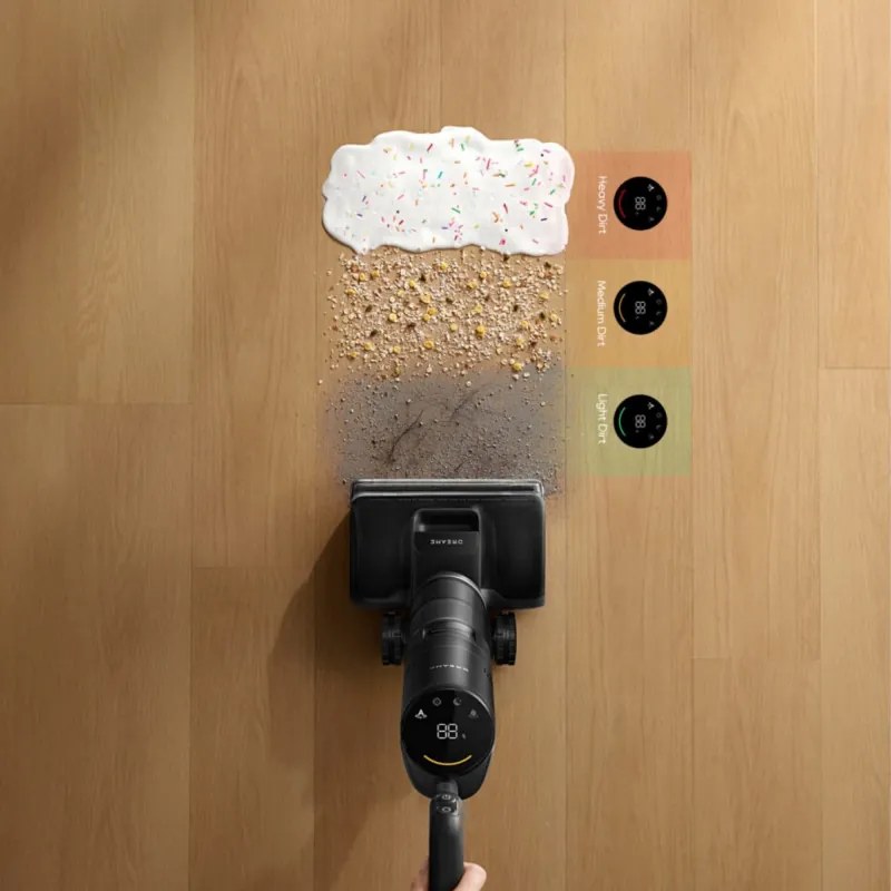 Aspirator vertical si mop Dreame H12 Pro FlexReach HHR44A, 400 W, 18 000 Pa, 50 min, 4 moduri, Curatare umeda pana la 90°C, Autocuratare si autosuscare, Ecran LED, Negru
