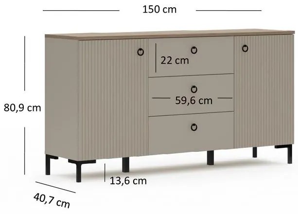 Comodă Demandaron 4 (taupe + stejar silverjack). 1116812