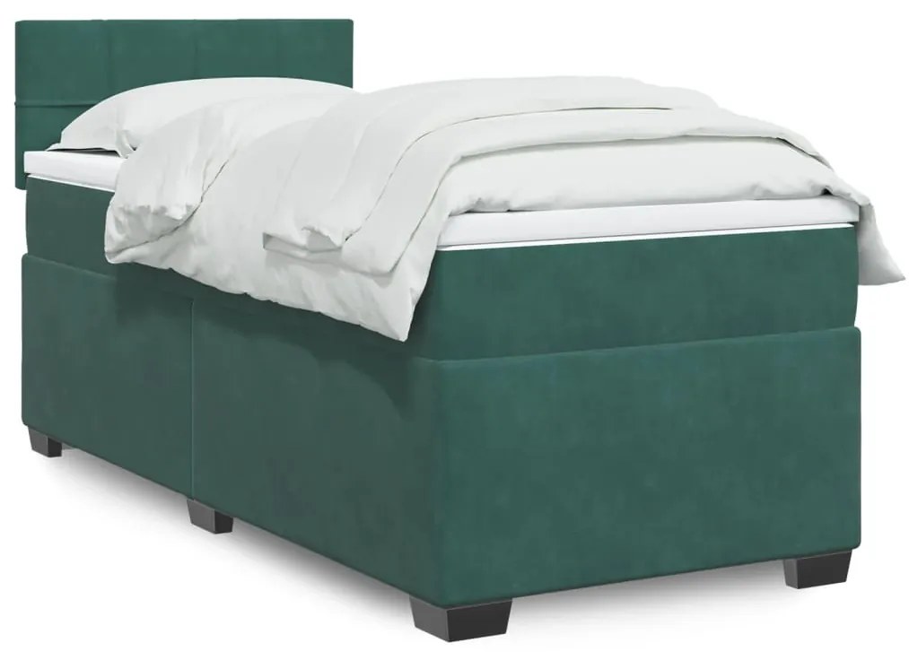 vidaXL Pat continental cu saltea, verde închis, 80x200 cm, catifea