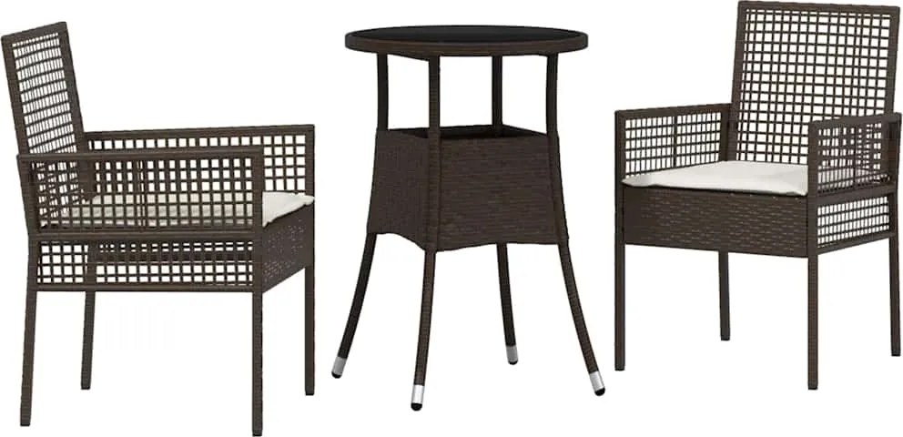 vidaXL Set de masă pentru grădină 3 pcs Maro poliratan