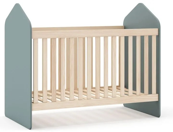 Pătuț în culoare naturală/verde prăfuit cu aspect de lemn de pin 60x120 cm Estefania – Marckeric