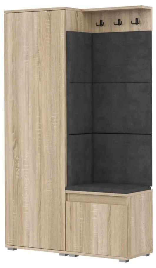 CUI515 - Cuier 104x37x177 cm - 3 agatatori haine, hol, pantofar - Sonoma, tapiterie Turcoaz/Gri/Albastru