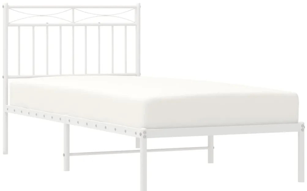 Cadru pat metalic cu tablie, alb, 90x200 cm