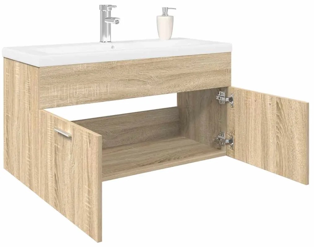 vidaXL Dulap pentru chiuvetă de baie, lavoar încorporat, stejar sonoma
