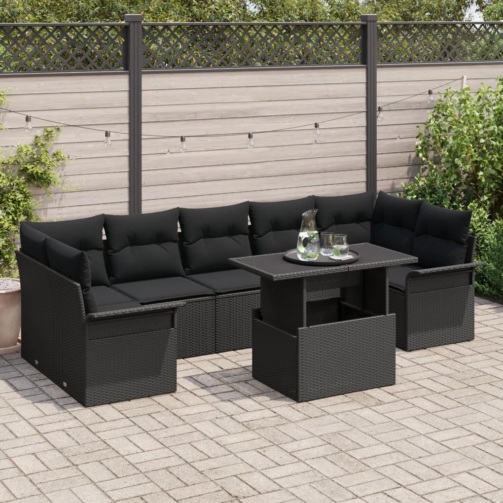 vidaXL Set de canapele pentru grădină cu pernă 8 pcs Negru Rattan poli