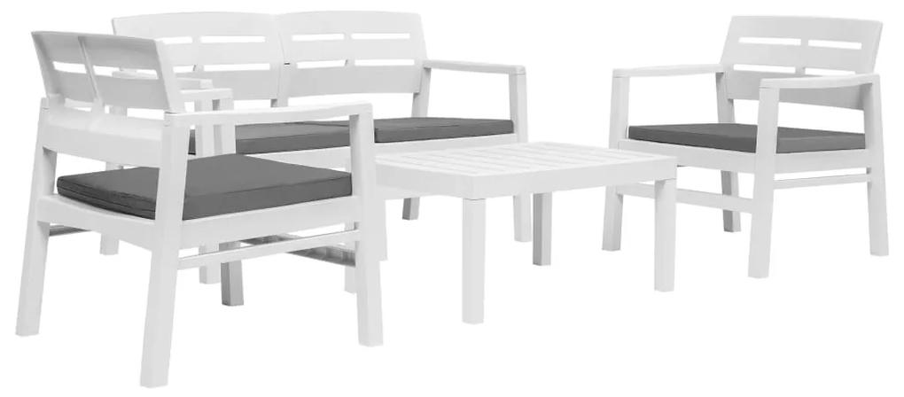 276179 vidaXL Set mobilier de exterior, 4 piese, alb, plastic