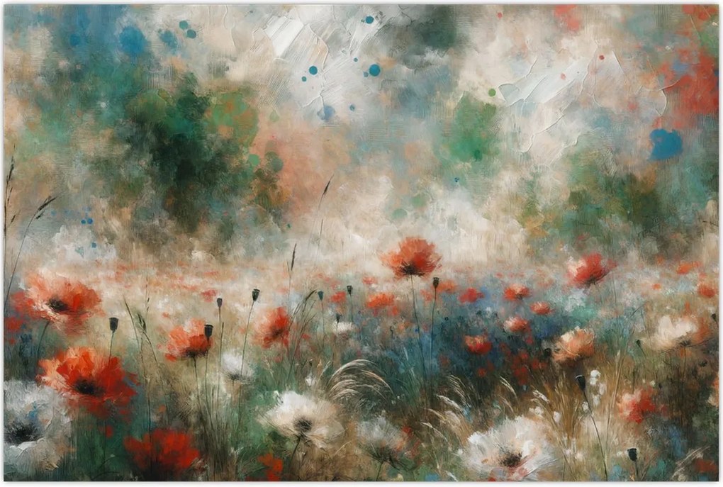 Tablou – Abstracție de câmp cu maci (90x60 cm)