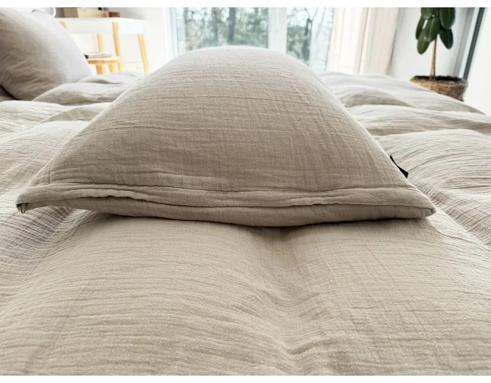 Lenjerie de pat bej din muselină pentru pat de o persoană 135x200 cm Plain Muslin – Butter Kings