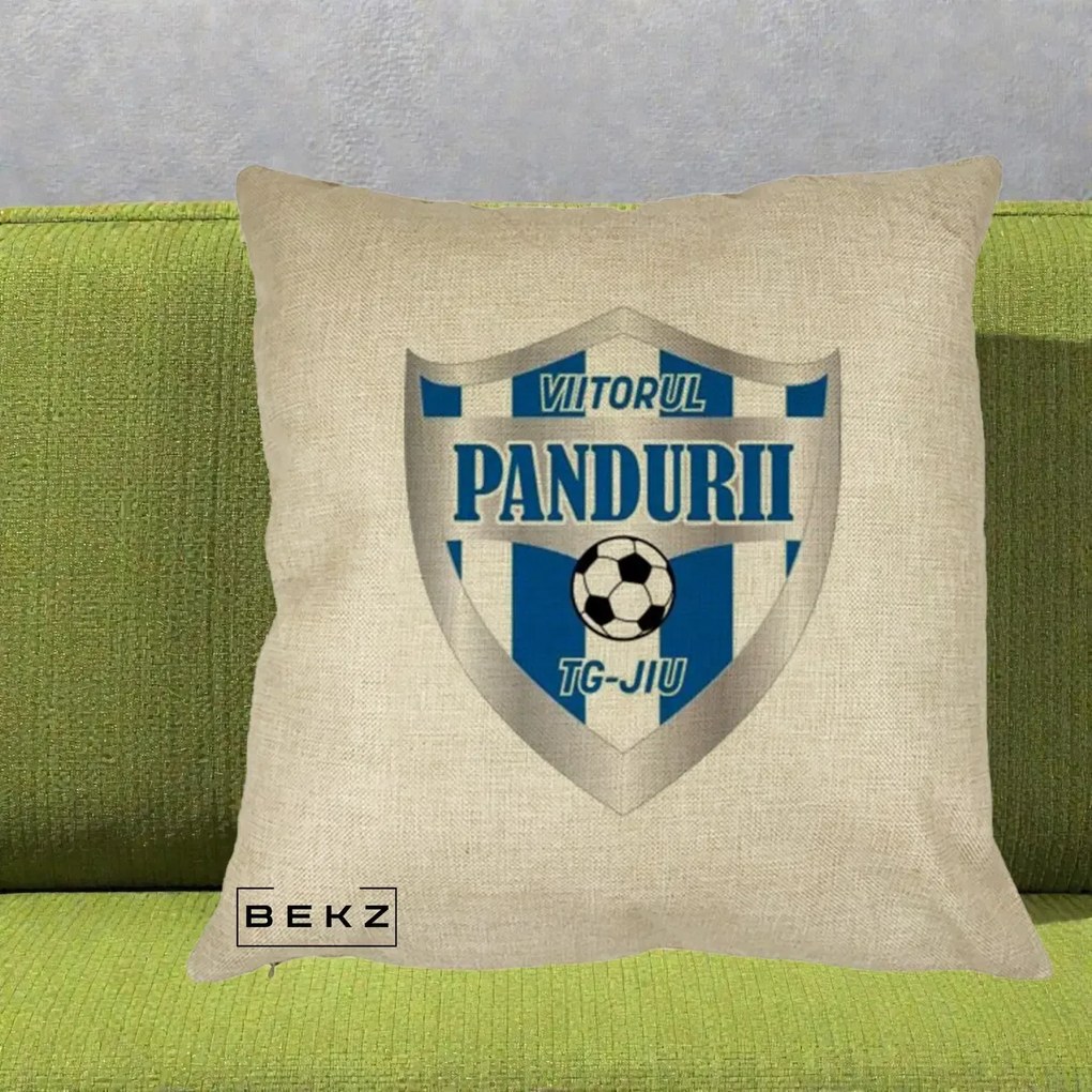 Perna Personalizata Pandurii Targu Jiu Fotbal, 40x40 cm, Crem, Husa Detasabila, Perna Inclusa, BEKZ®
