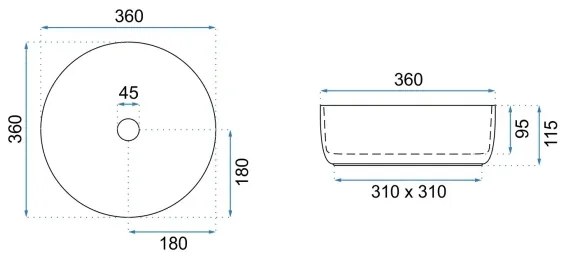 REA-U6630 - Lavoar pentru blat SAMI, diam. 36 cm, ceramică, alb, auriu periat