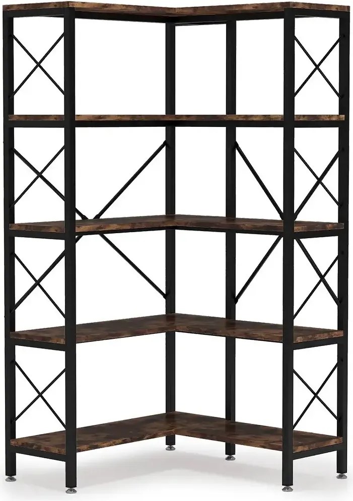 Biblioteca Cindy pentru colt din culuare nuc si negru, 167 cm