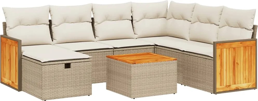 vidaXL Set canapele de grădină, 8 piese, cu perne, bej, poliratan