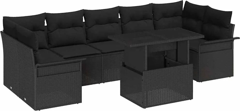 vidaXL Set de canapele pentru grădină cu pernă 8 pcs Negru poliratan