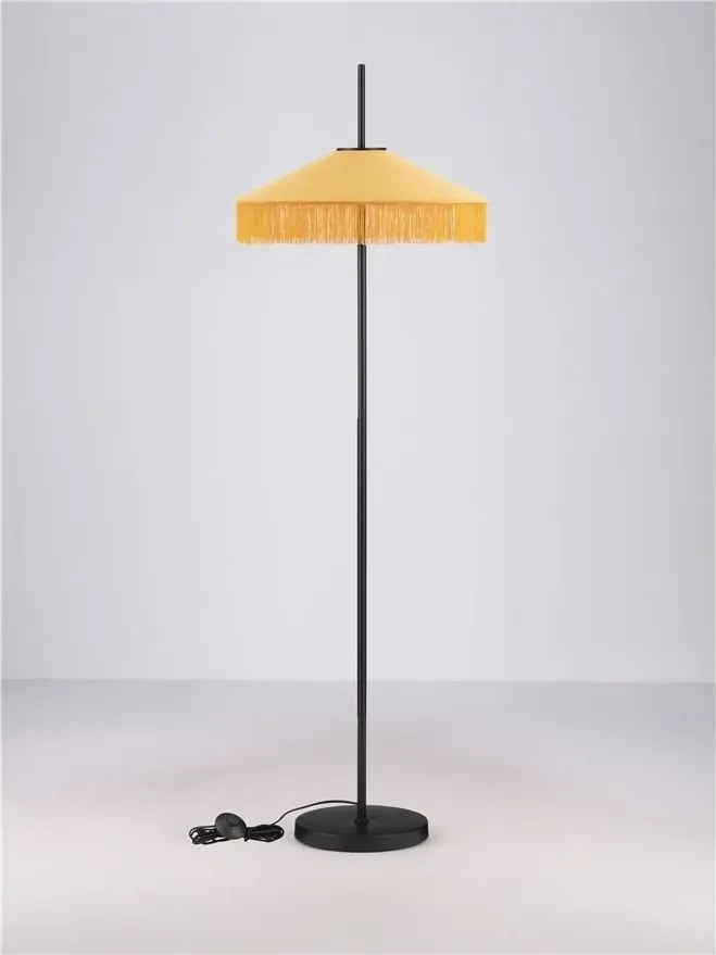 Lampadar cu abajur din catifea si franjuri galben mustar VELVY