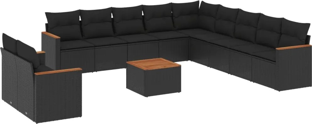 vidaXL Set canapele de grădină, 12 piese, cu perne, negru, poliratan