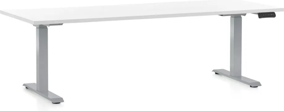 Masa inaltime reglabila OfficeTech D, 200 x 80 cm, bază gri, alb