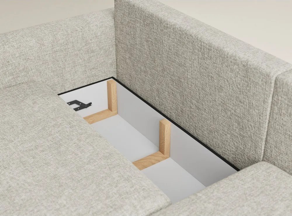 Colțar bej extensibil/cu spațiu de depozitare cu tapițerie din chenille (cu colț pe partea dreaptă/cu șezlong) Leon – Maison de Rêve