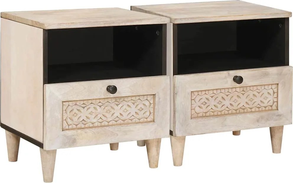 vidaXL Dulap de noapte 2 pcs Bej 40 x 33 x 46 cm Lemn masiv de acacia