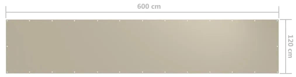 Paravan de balcon, bej, 120 x 600 cm, tesatura oxford Bej, 120 x 600 cm