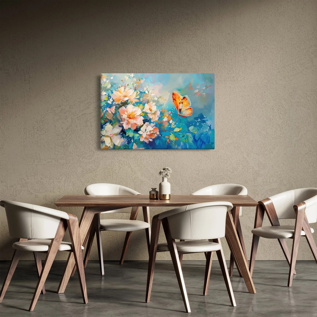 Tablou - Fluture și flori, pictură în ulei II. (90x60 cm)