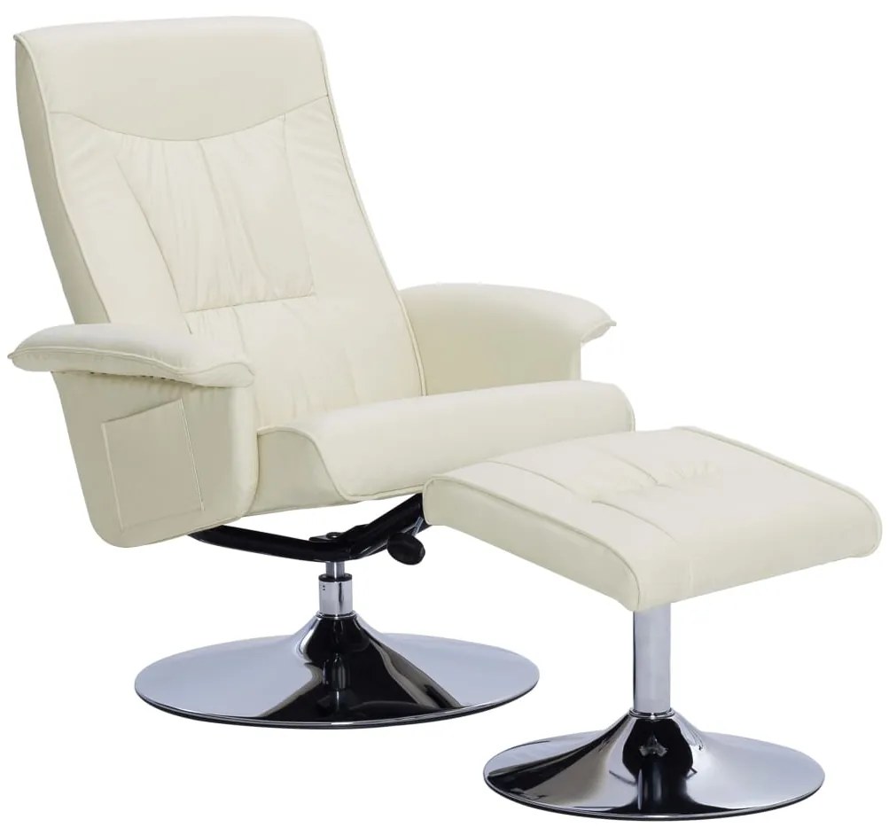 248490 vidaXL Fotoliu rabatabil cu taburet, crem, piele ecologică
