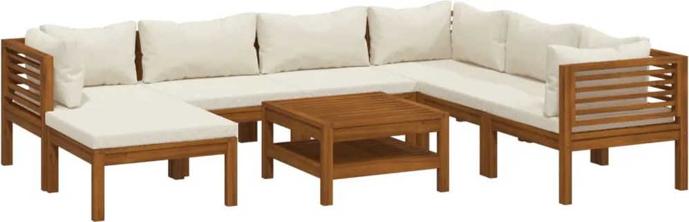 vidaXL Set mobilier grădină cu perne crem, 8 piese, lemn masiv acacia