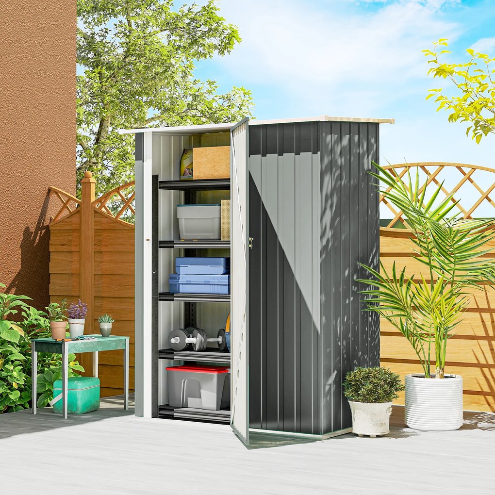 Outsunny Depozit de Grădină 1.07m² din Oțel Zincat, Depozit pentru Unelte cu Ușă Blocabilă și Acoperiș Înclinat, 142x86x189 cm, Gri Deschis | Aosom Romania