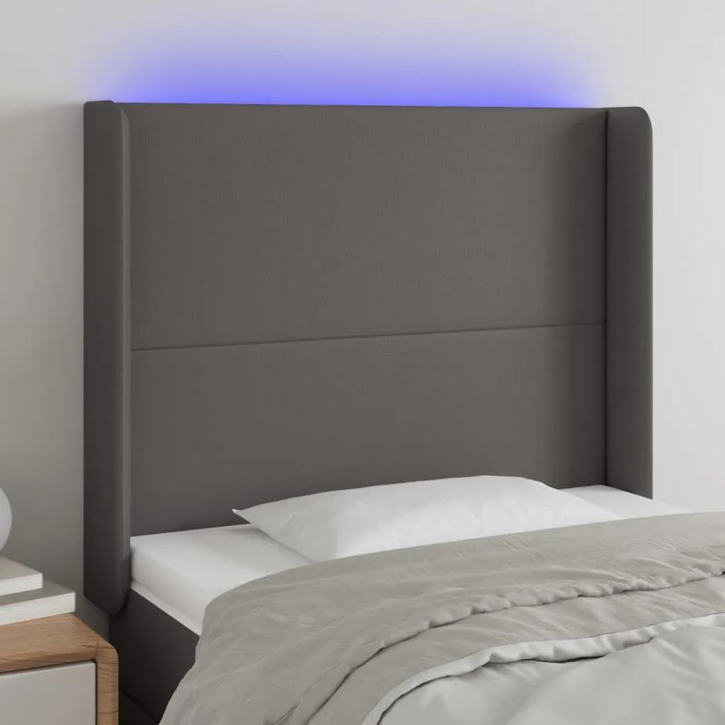 3123856 vidaXL Tăblie de pat cu LED, gri, 103x16x118/128 cm, piele ecologică