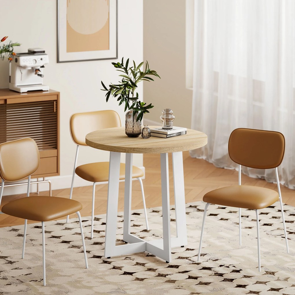 HOMCOM Masă de Dining Rotundă pentru 4 Persoane Masă de Bucătărie cu Blat de Lemn și Bază de Oțel Încrucișată Ø80x75 cm Stejar | Aosom Romania
