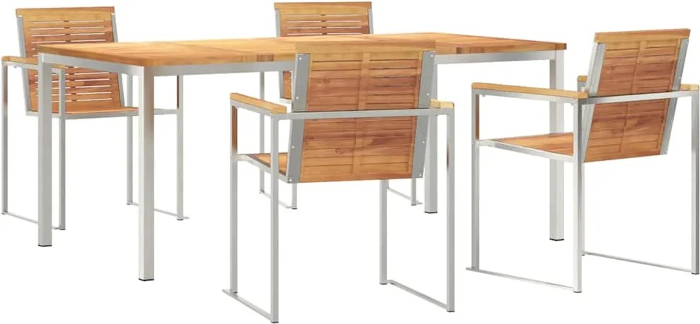 vidaXL Set de masă pentru grădină 5 pcs Maro Lemn solid de tec