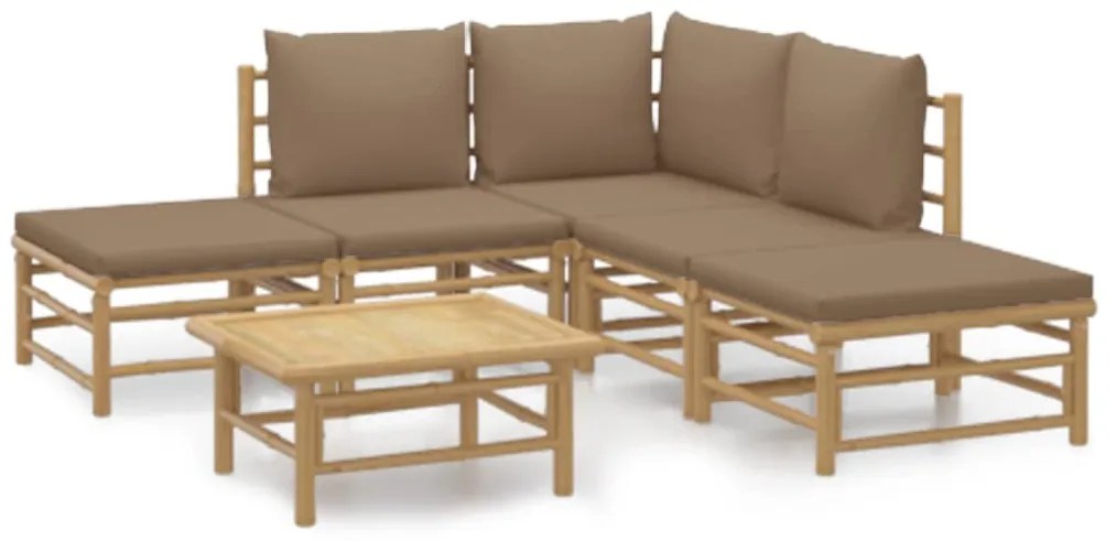 3155111 vidaXL Set mobilier de grădină cu perne gri taupe, 6 piese, bambus