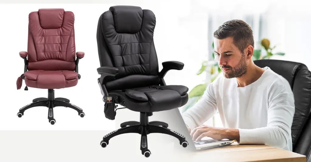 Scaun de birou rotativ cu functie de masaj-negru