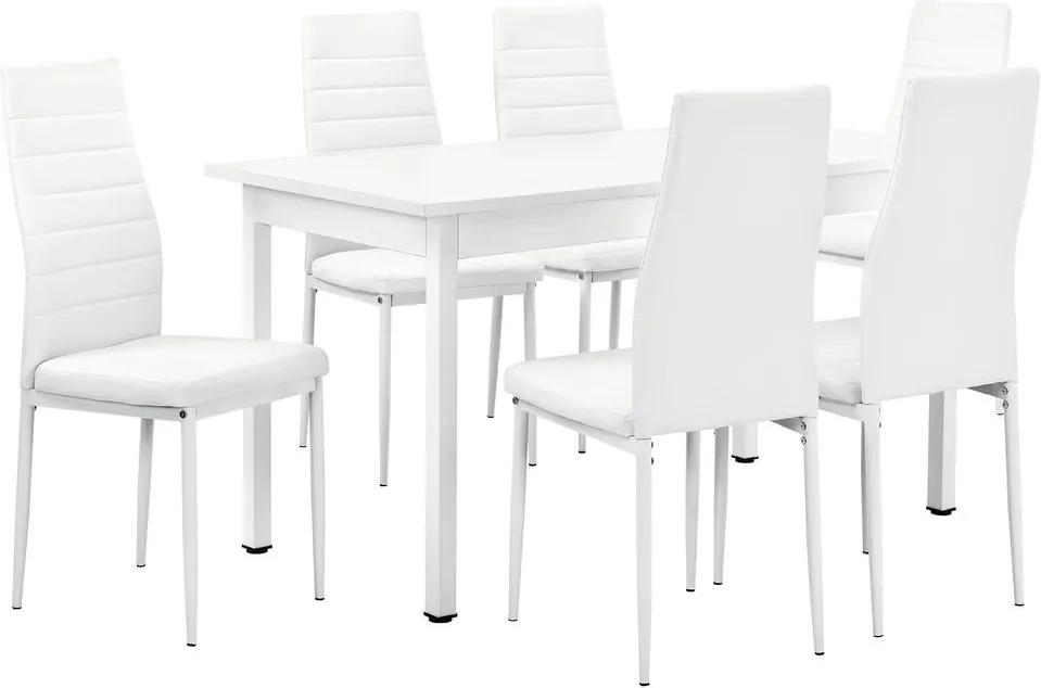 Masa de bucatarie/salon design modern - masa cu 6 scaune imitatie de piele (alba)