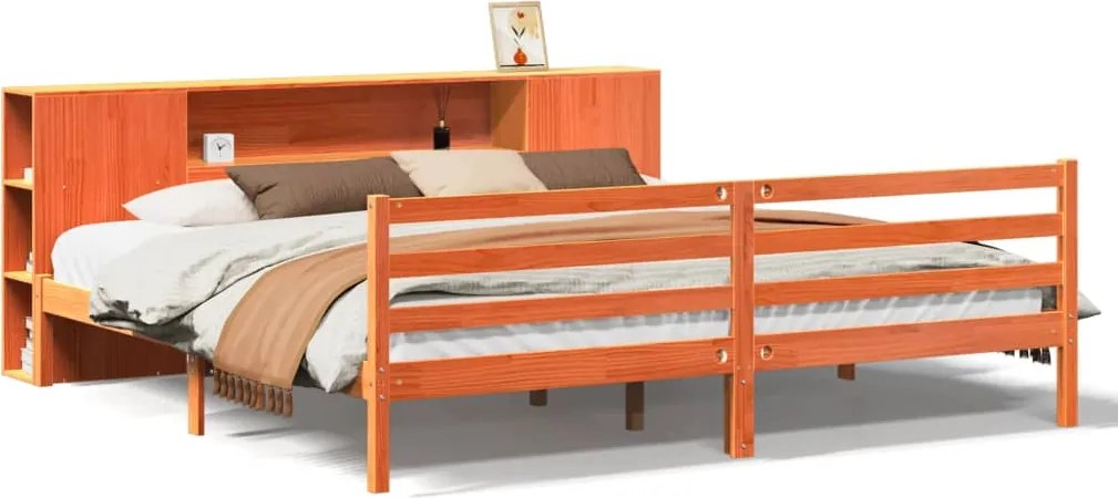 vidaXL Pat cu bibliotecă fără saltea maro 200x200 cm lemn masiv de pin