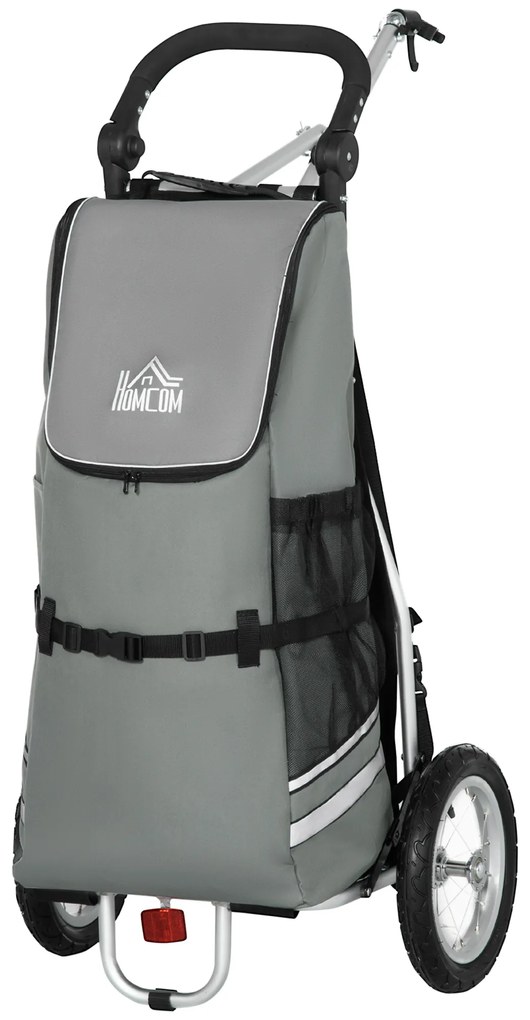 HOMCOM 3 în 1 Carucior de Cumpărături Carucior de Cumpărături Remorcă pentru Bicicletă, 53 x 43 x 110 cm, Gri+Argintiu | Aosom Romania