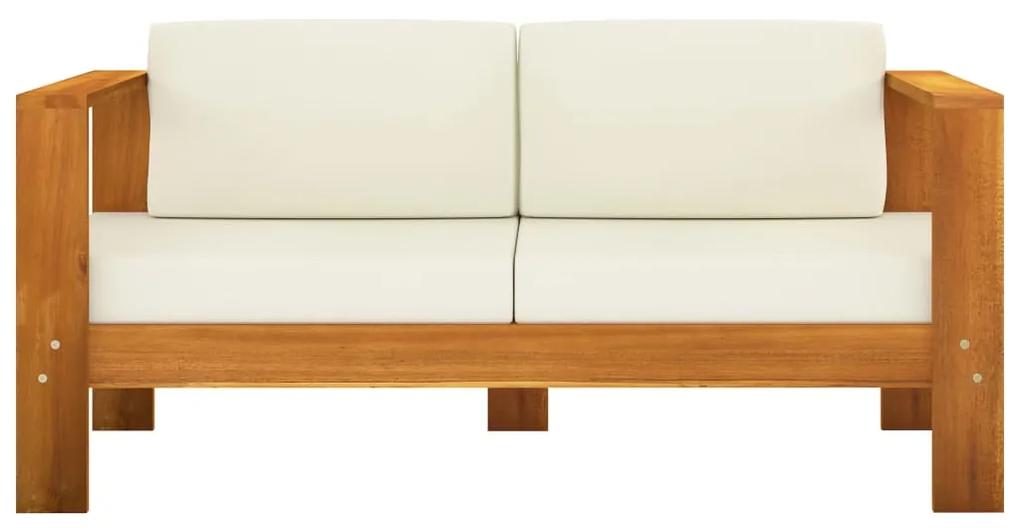 Set mobilier gradina perne alb crem, 8 piese, lemn masiv acacia Crem, 6x mijloc + banca + masa, 1