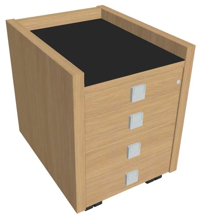 Comodă mobilă Verno 47 x 60 cm cu sticlă, 4 sertare, stejar deschis / negru