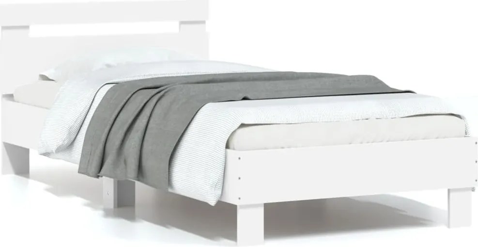 vidaXL Cadru de pat cu tăblie, alb, 90x200 cm, lemn prelucrat