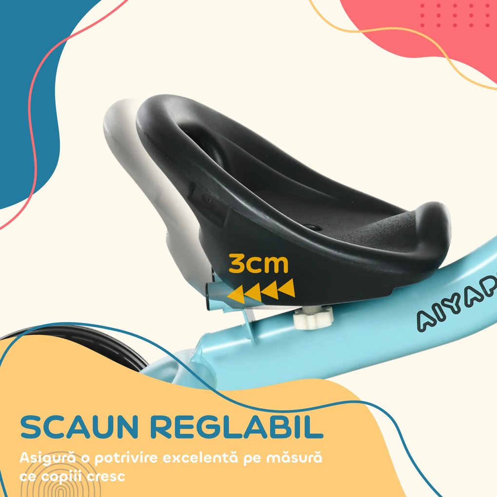 AIYAPLAY Tricicleta pentru Copii 2-5 Ani cu Scaun Reglabil, Bicicleta pentru Copii cu Cosuleț, 70,5x53x58 cm, Albastru | Aosom Romania
