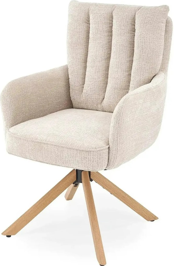 Scaun rotativ K594, bej/stejar, stofa/lemn, 60x64x95 cm
