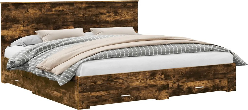 vidaXL Cadru de pat Stejar fumuriu 200 x 200 cm Lemn compozit