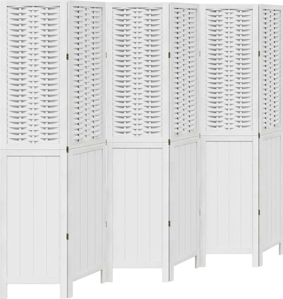 vidaXL Paravan cameră 6 panouri, alb, lemn masiv paulownia