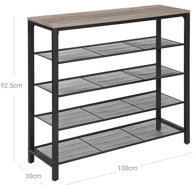 Pantofar TAYLOR TRUFFLE cu cadru negru 100x92,5 cm, 4 rafturi