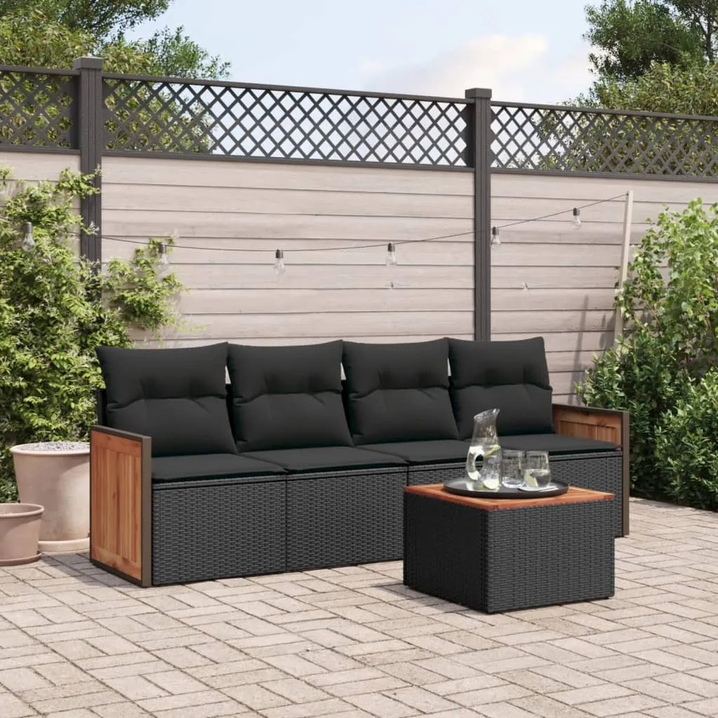 3259857 vidaXL Set mobilier de grădină cu perne, 5 piese, negru, poliratan