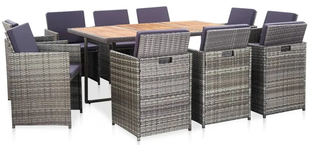 vidaXL Set mobilier de exterior cu perne, 11 piese, gri, poliratan