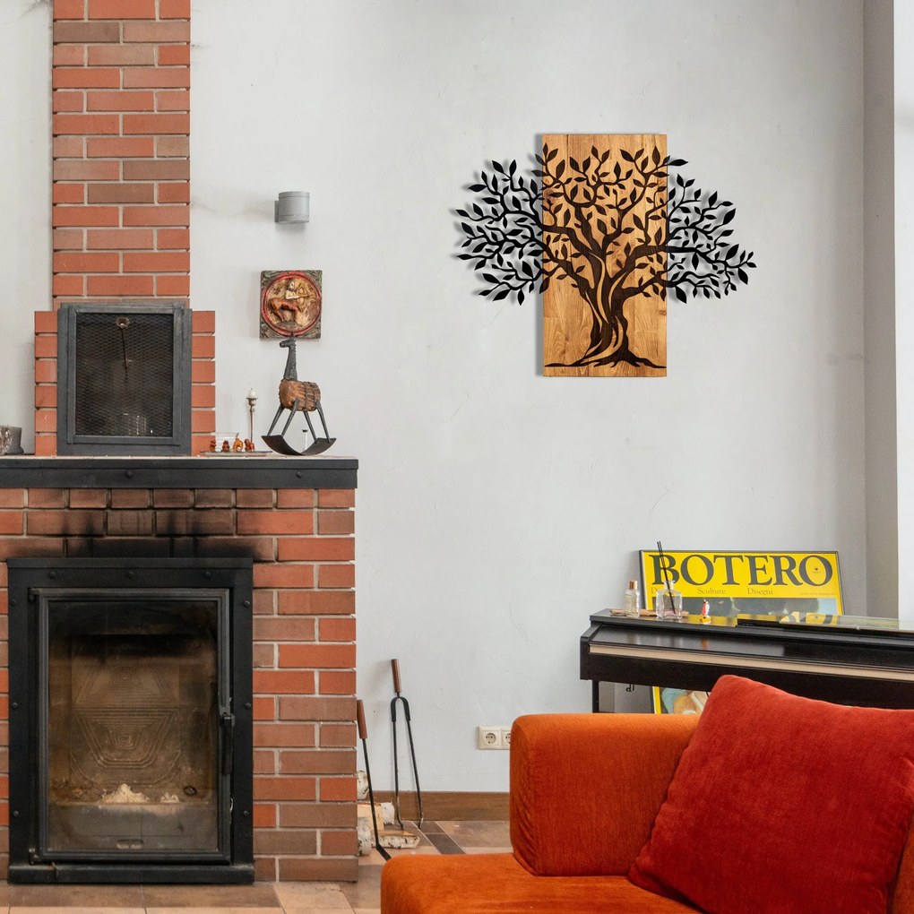 Decoratiune de perete lemn Enzo, Negru, 58x3x72 cm