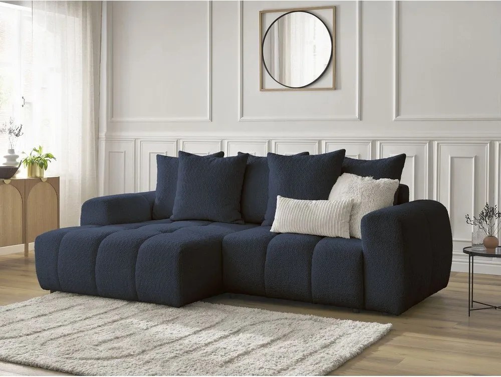 Colțar albastru extensibil/cu spațiu de depozitare cu tapițerie din țesătură bouclé (cu colț pe partea stângă/cu șezlong) Roxelane – Bobochic Paris